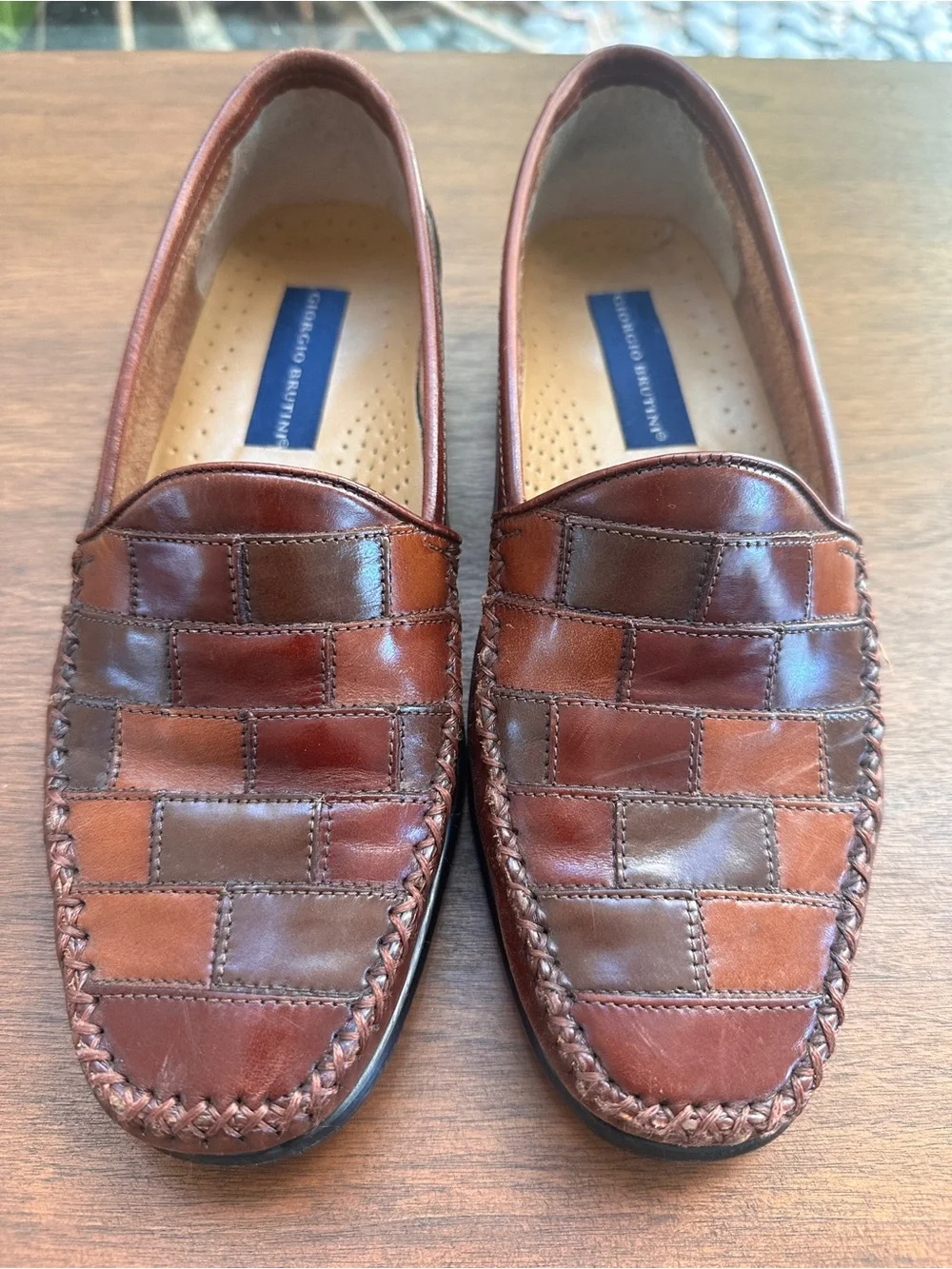 Vintage 90’s Giorgio Brutini Men’s Brown Woven Leather Slip-On Loafers Men’s 8D